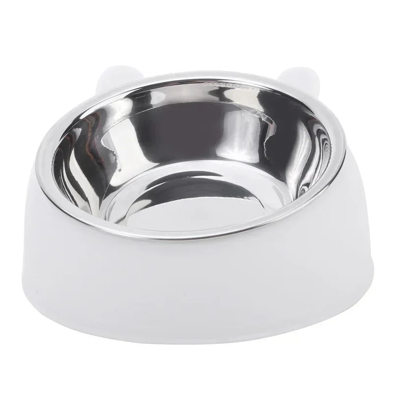 Gamelle inclinée en inox, support blanc
