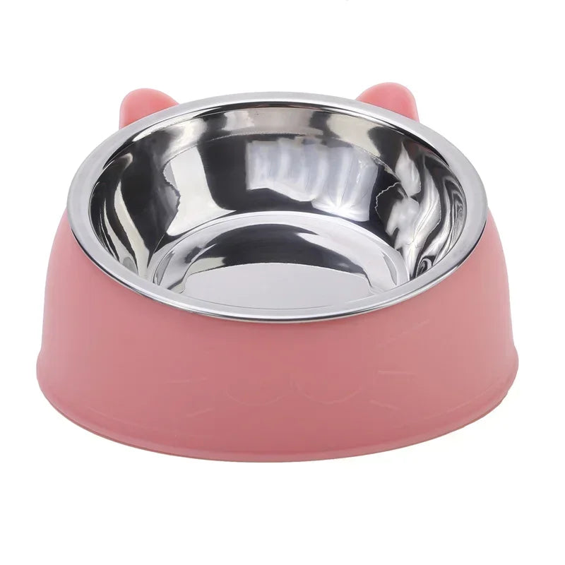 Gamelle inclinée en inox, support rose