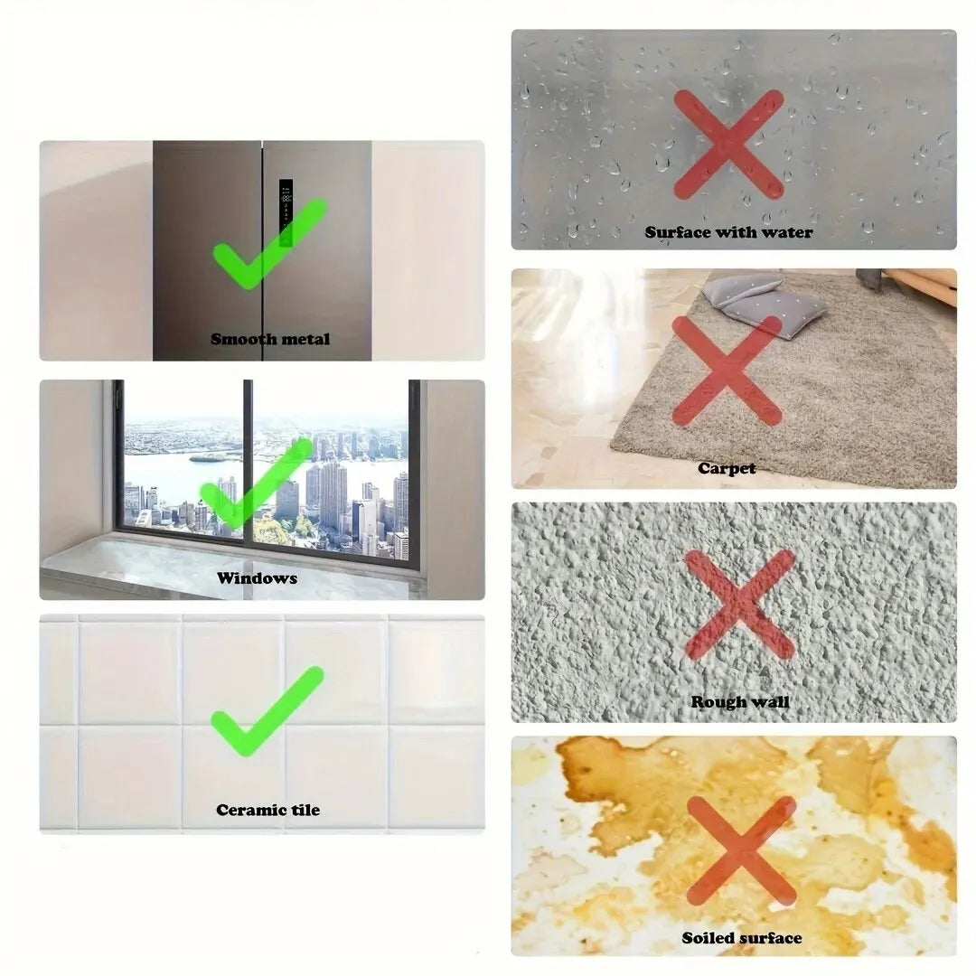 Surfaces où la ventouse tient ou ne tient pas