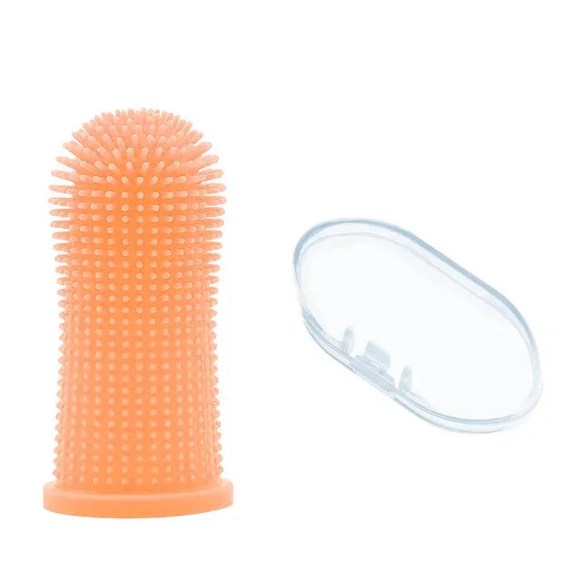 Brosse à dents à doigt orange et sa boîte