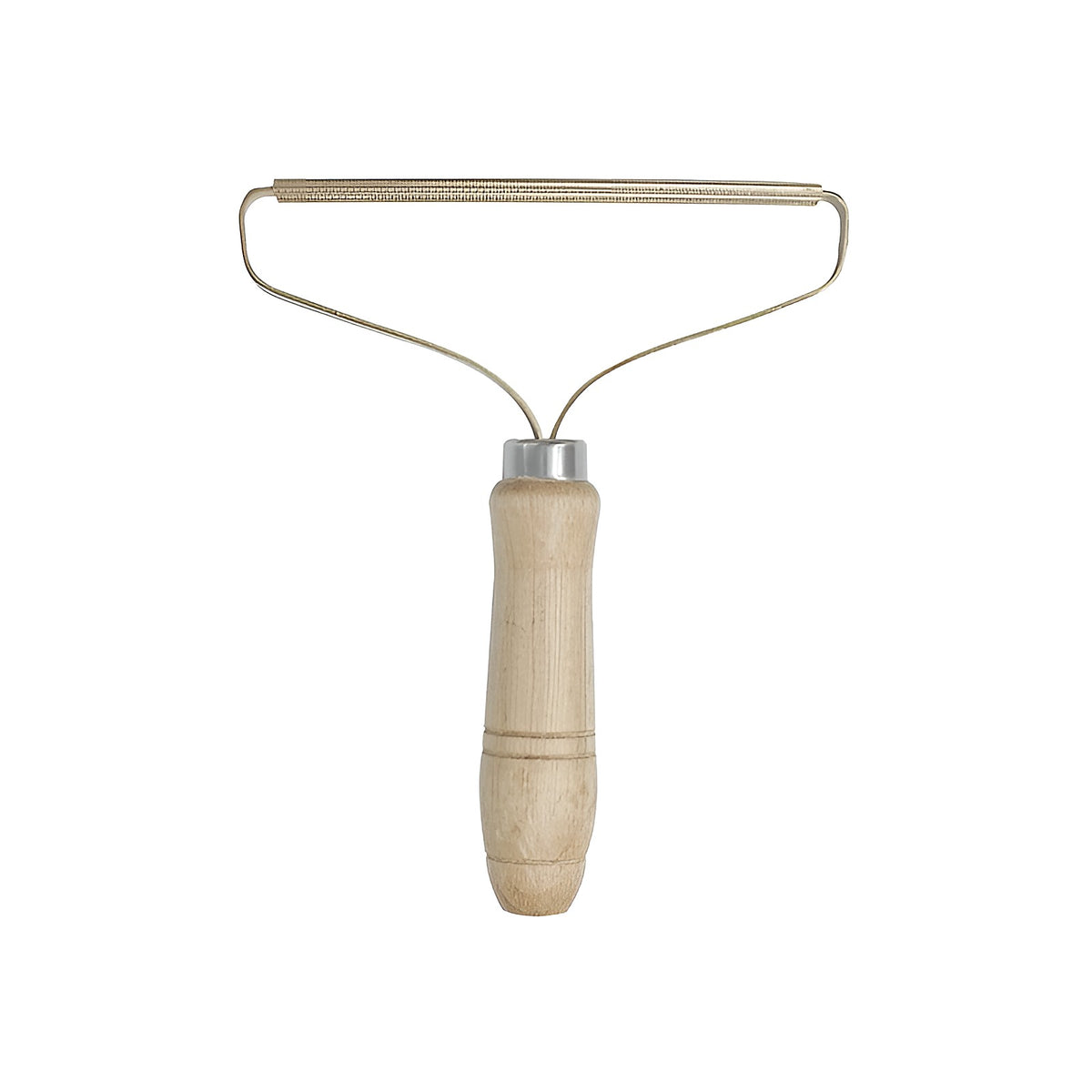 Brosse ramasse-poils à poignée en bois et cadre en métal