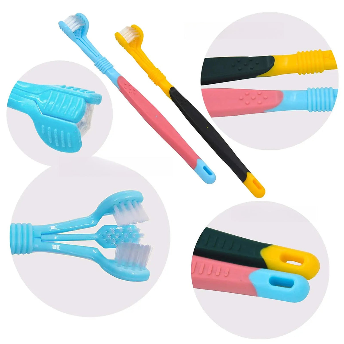 Têtes en U et manches antidérapants des brosses à dents 3 faces