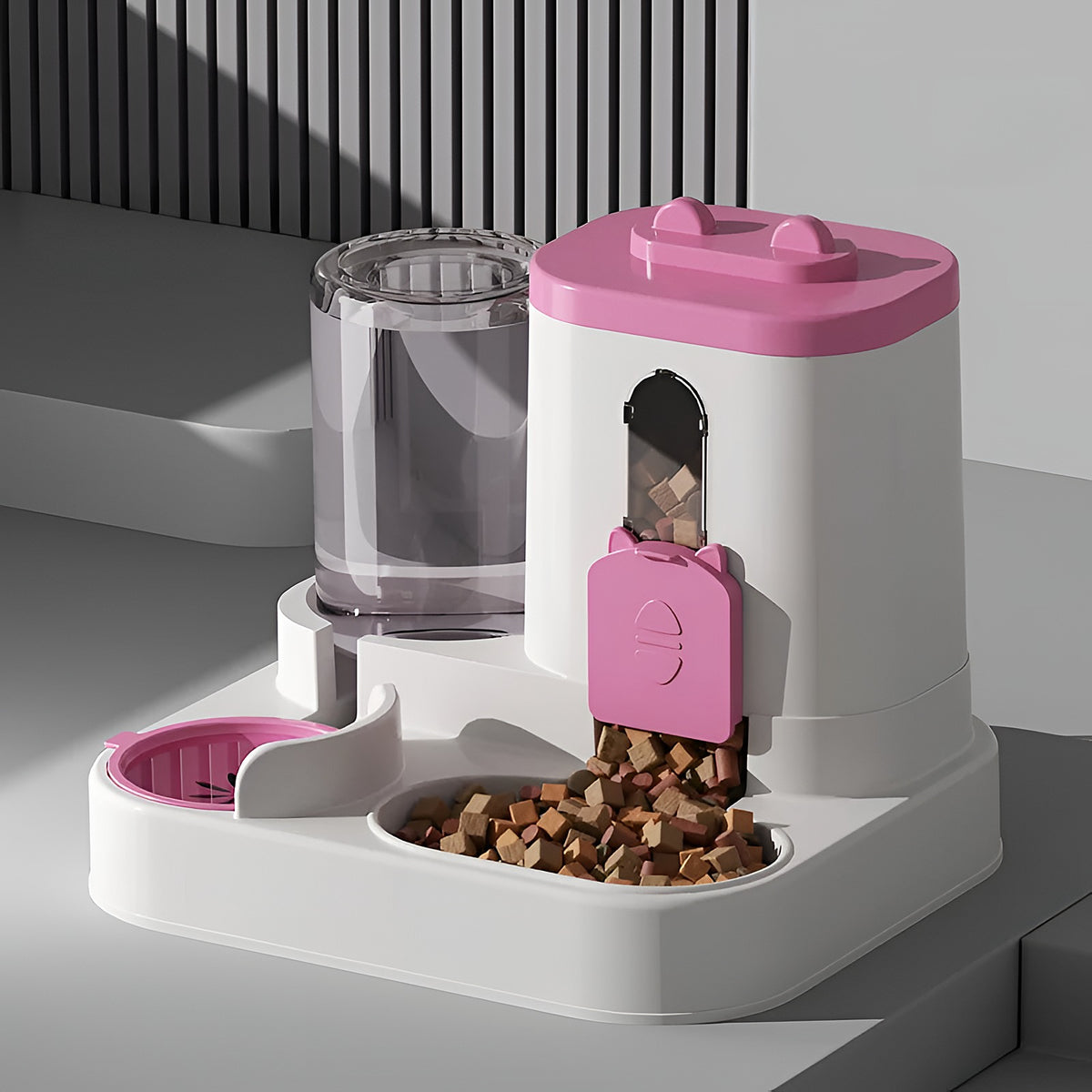 Distributeur d’eau et de croquettes rose
