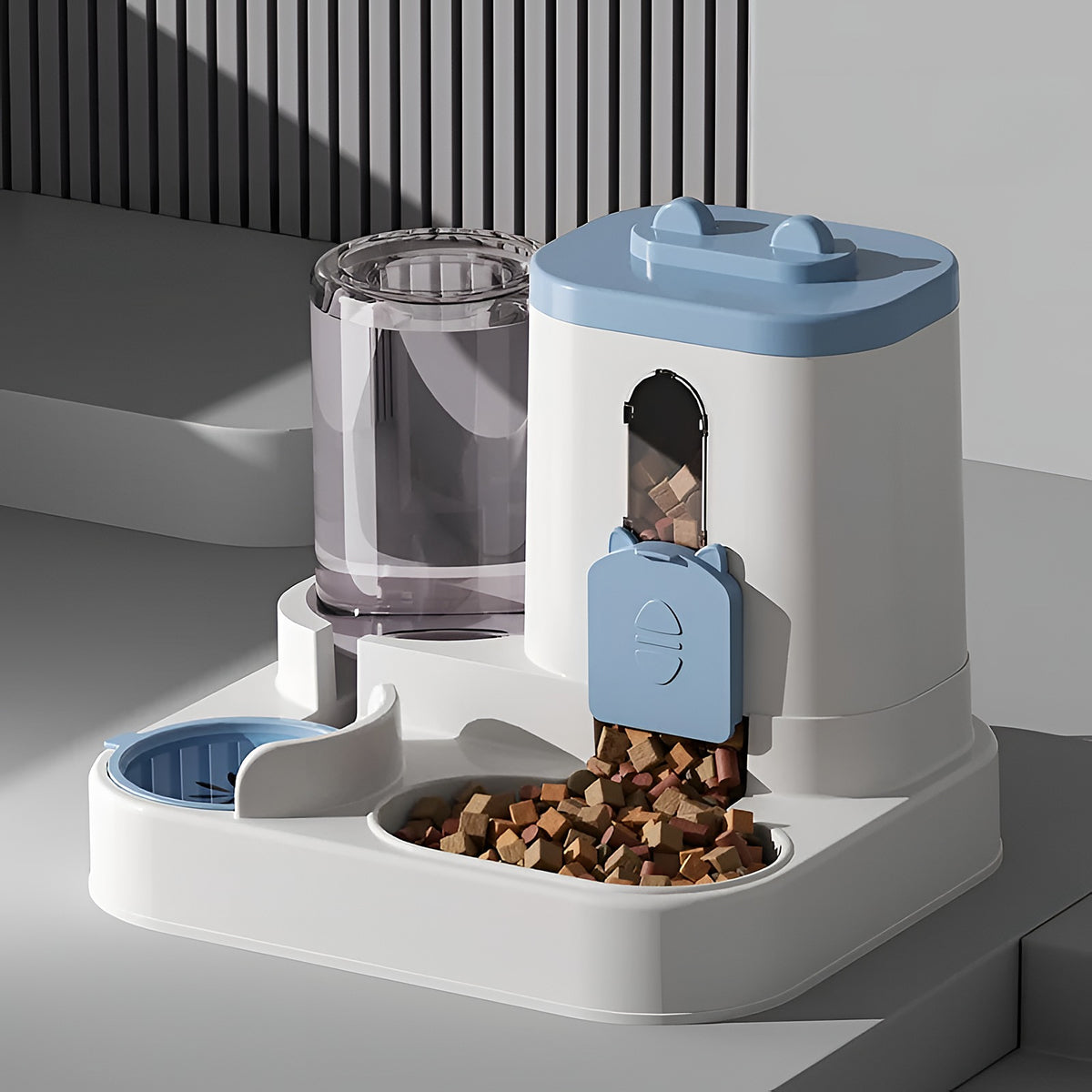Distributeur d’eau et de croquettes bleu