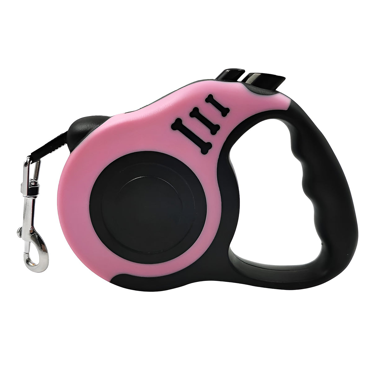 Laisse à enrouleur rose et noire