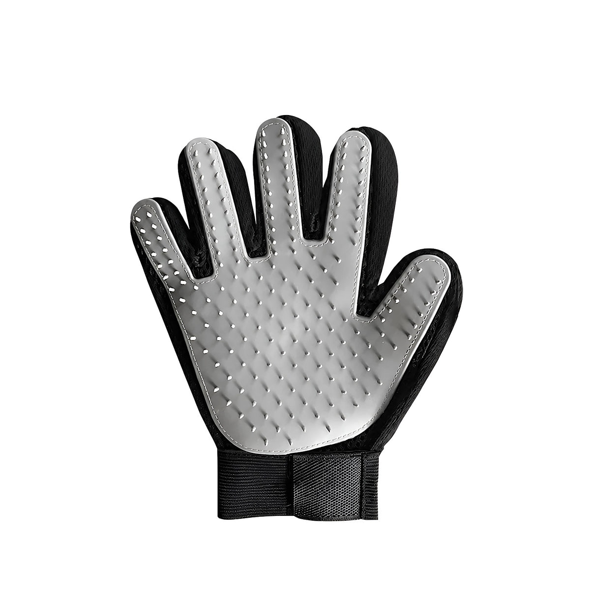 Gant de toilettage en silicone gris, main droite, picots sur la paume et les doigts