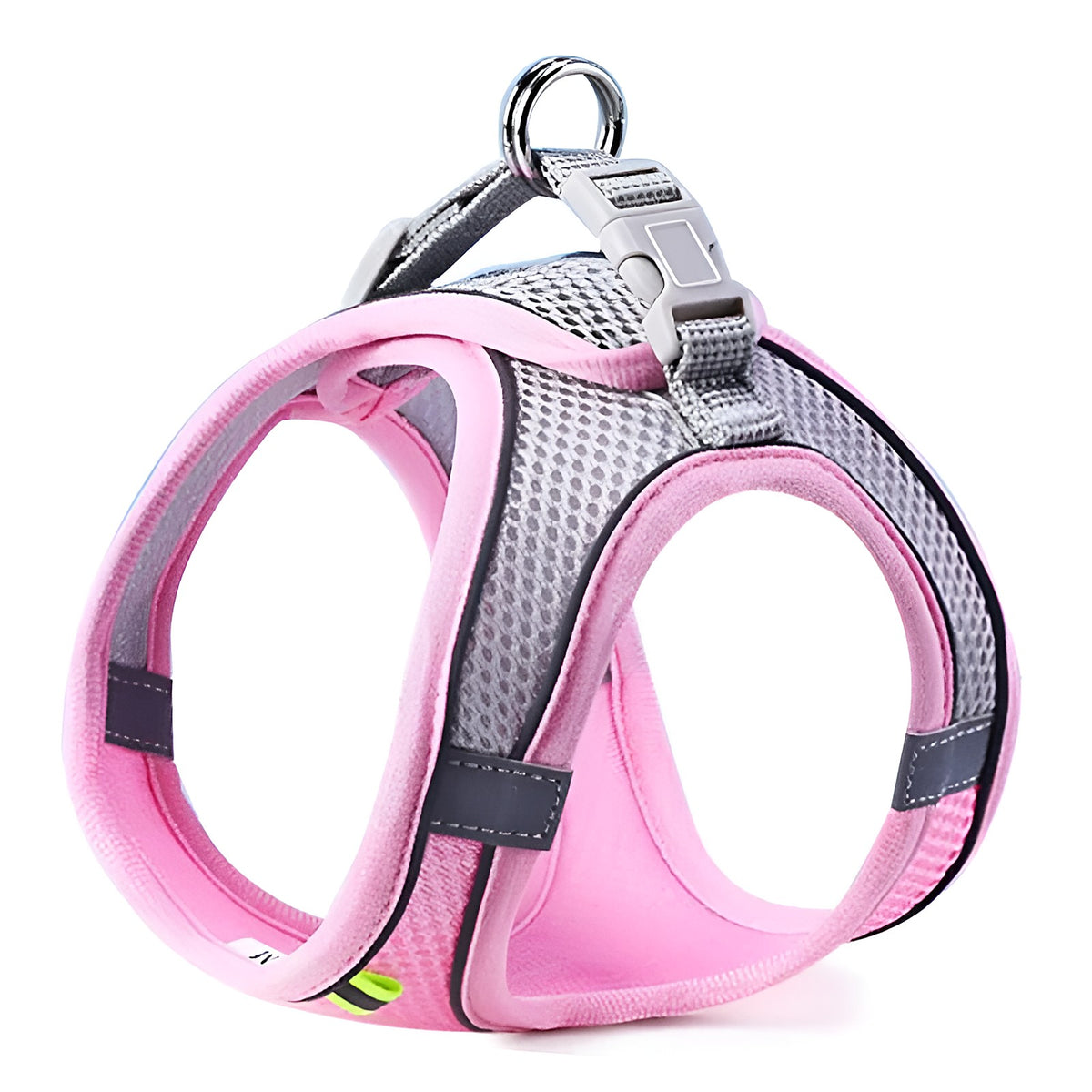 Harnais gilet rose en mesh avec anneau métal