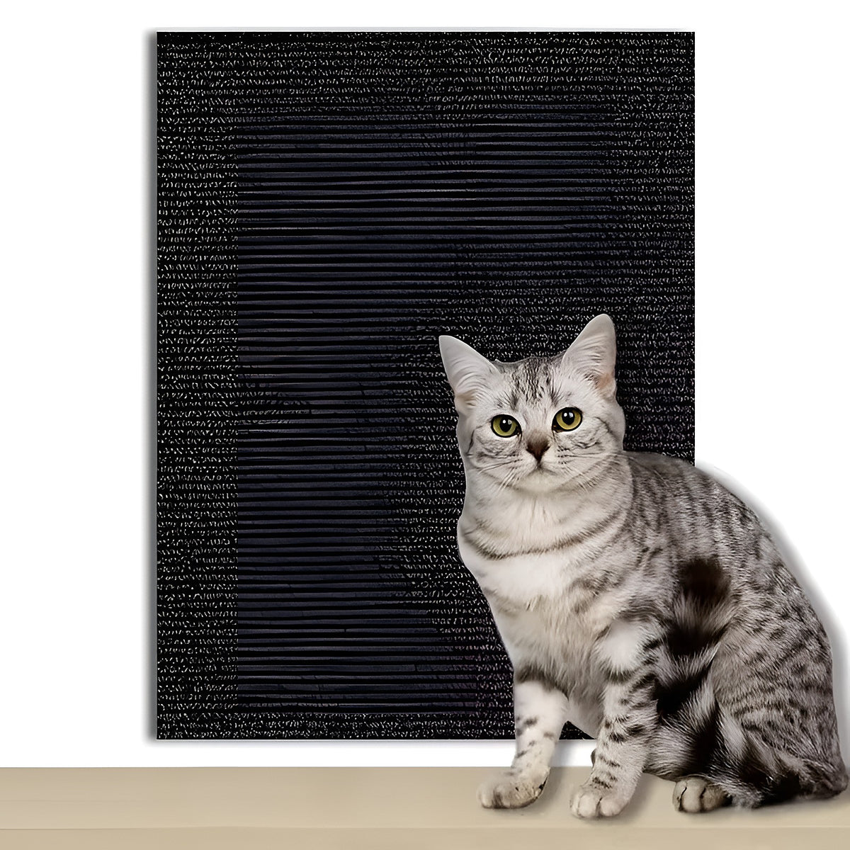 Tapis griffoir noir et chat tigré