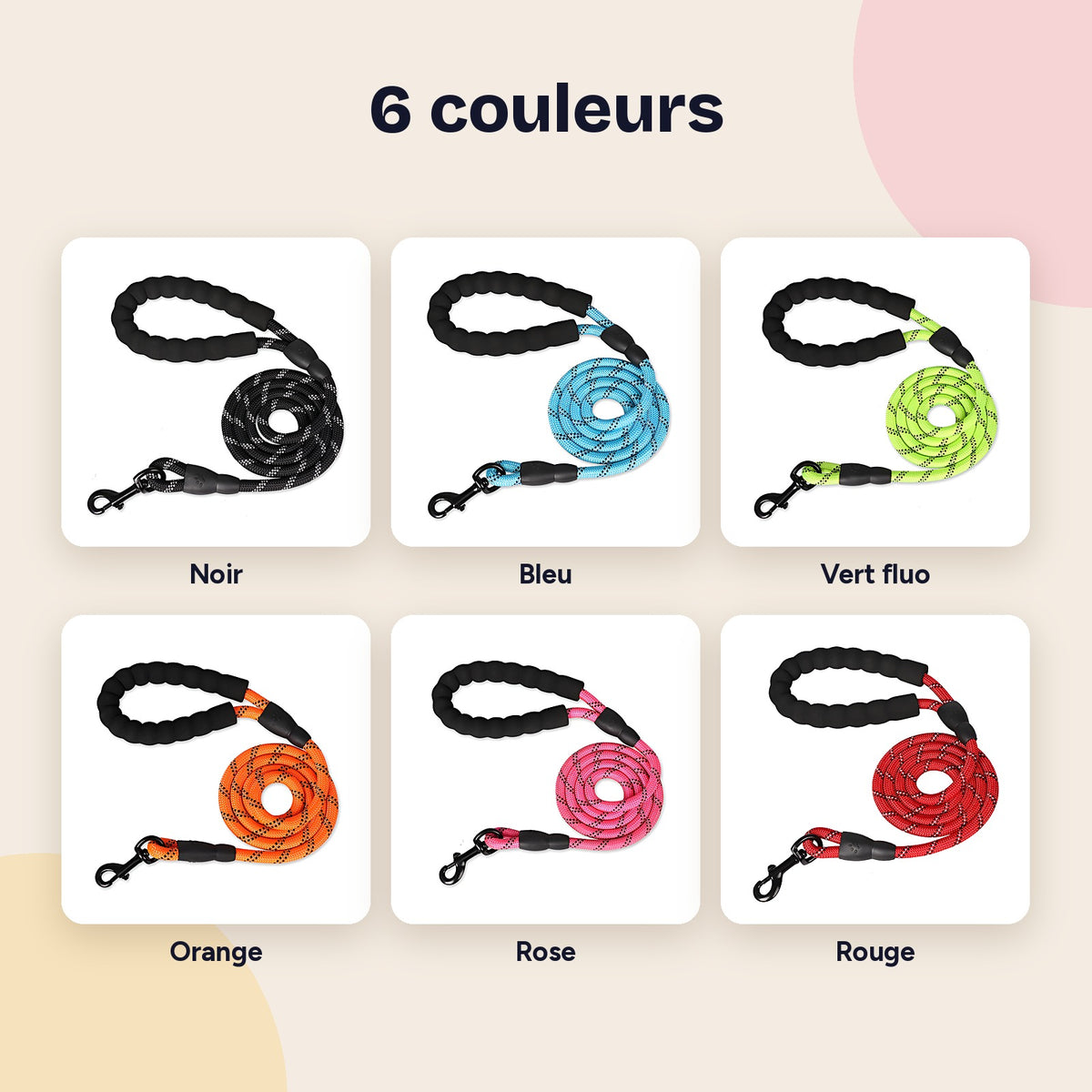 Les 6 couleurs de la laisse corde