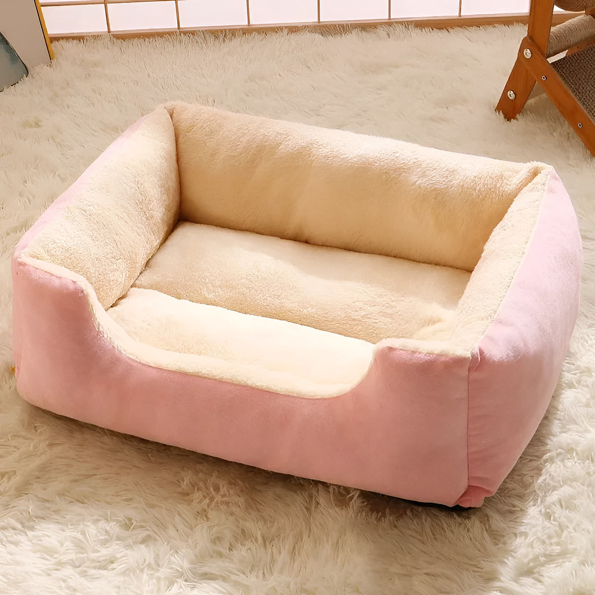 Panier rectangulaire en peluche rose
