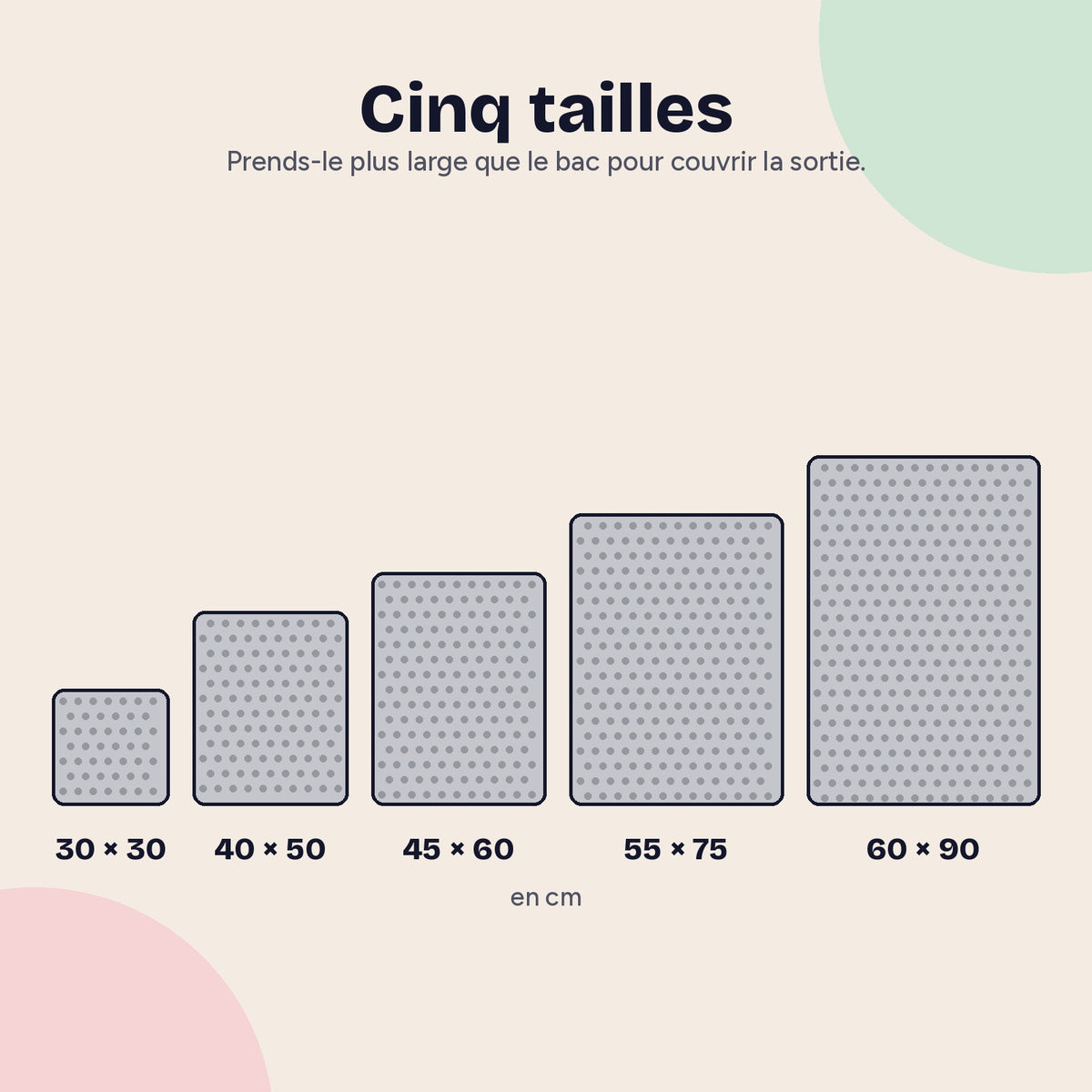 Les cinq tailles du tapis de litière