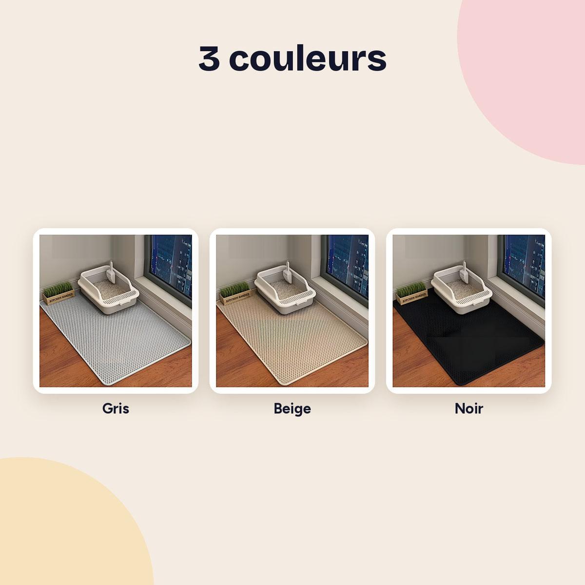 Les 3 couleurs du tapis de litière